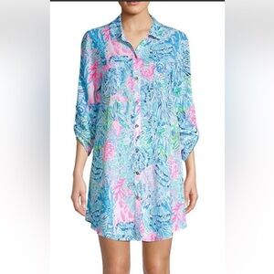 Lilly Pulitzer NWOT Natalie shirtdress cover-up in the "Sink or Swim" print.